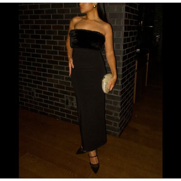 ZARA Strapless Faux-Fur Midi Dress 🖤✨ NWT | Size M - Picture 14 of 16